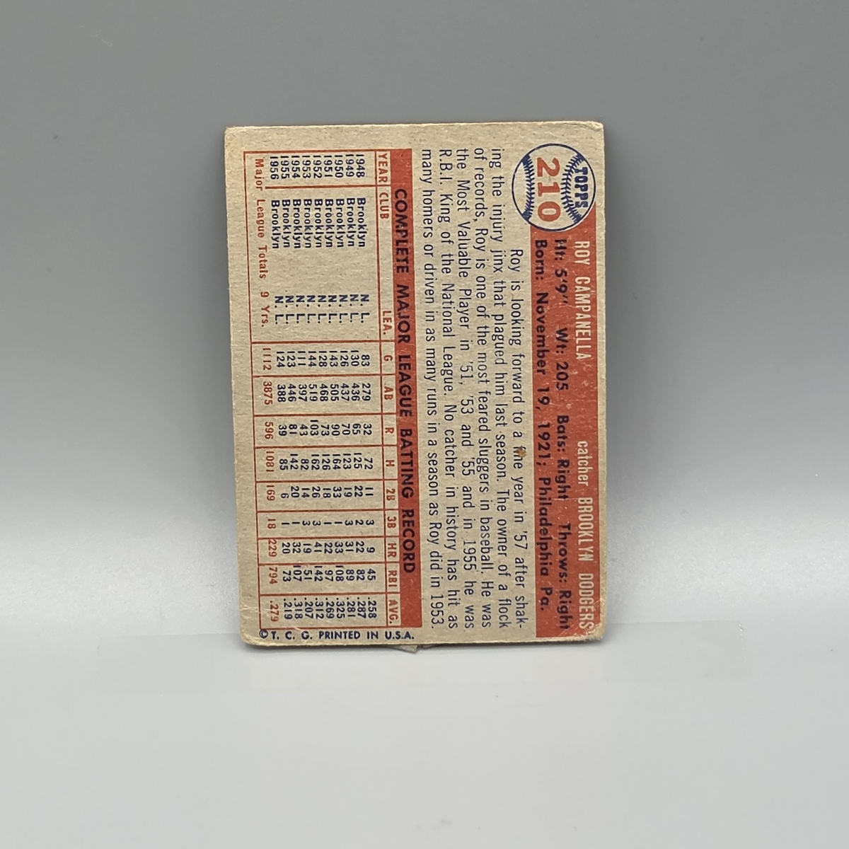 1957 Topps Roy Campanella #210 HOF
