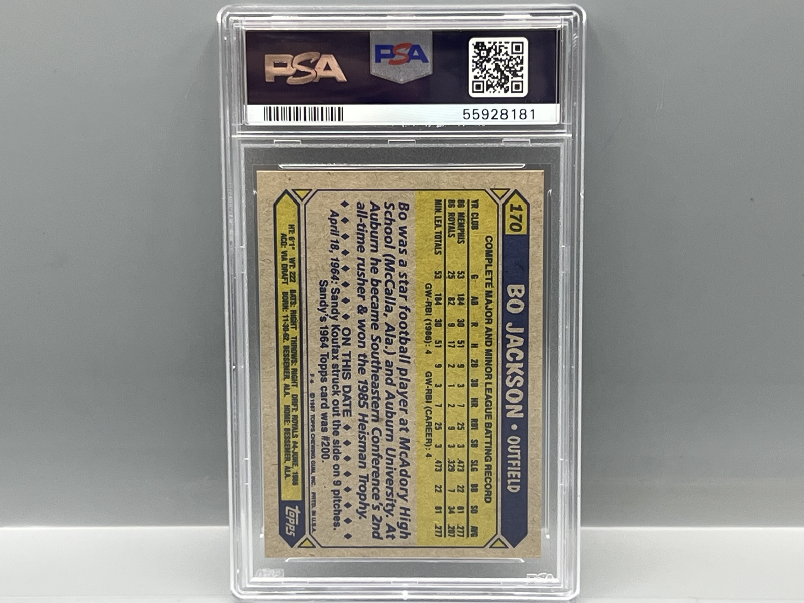 1987 Topps Bo Jackson RC #170 PSA NM-MT 8