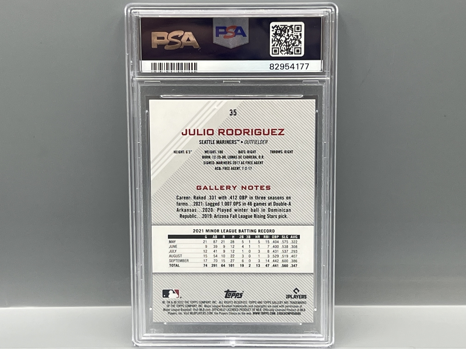 2022 Topps Gallery Julio Rodriguez RC #35 PSA Mint 9