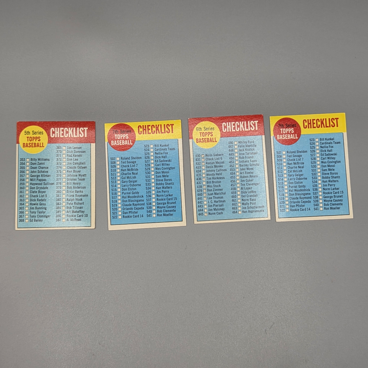 (4) 1963 Topps Baseball Checklists (3) Are Clean - Series 6 Has a Few Checked Off