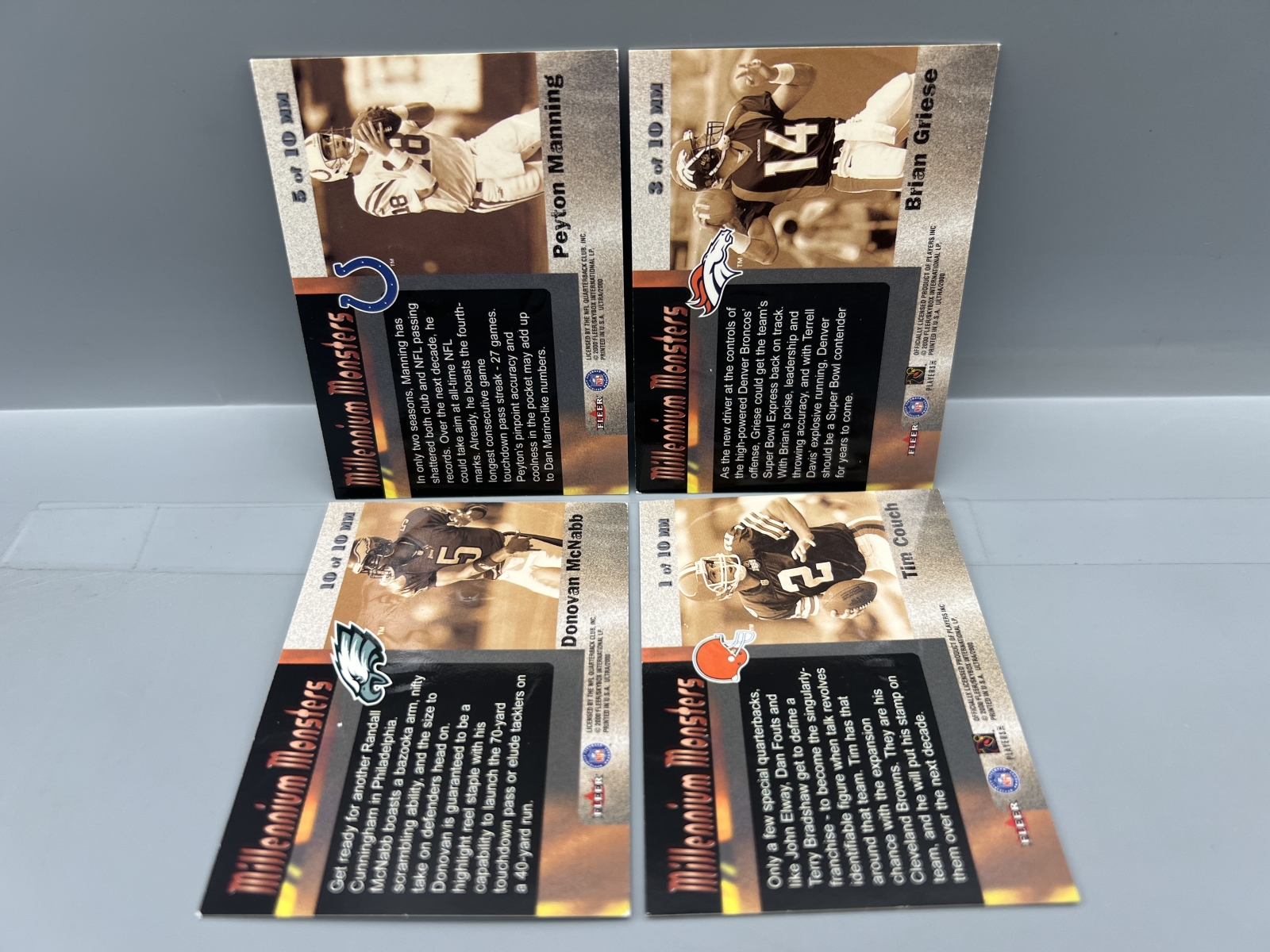 (4) 2000 Fleer Ultra Millennium Monsters Cards W/ Peyton Manning - chipping around edges