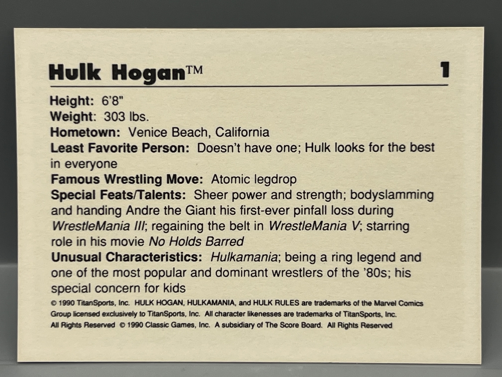 1990 Classic WWF Hulk Hogan #1