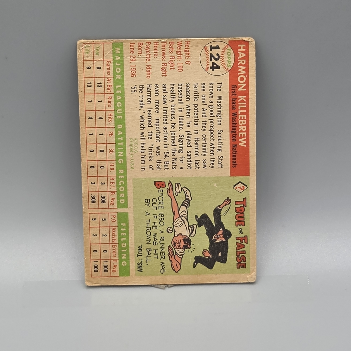 1955 Topps Harmon Killebrew #124 Rookie HOF