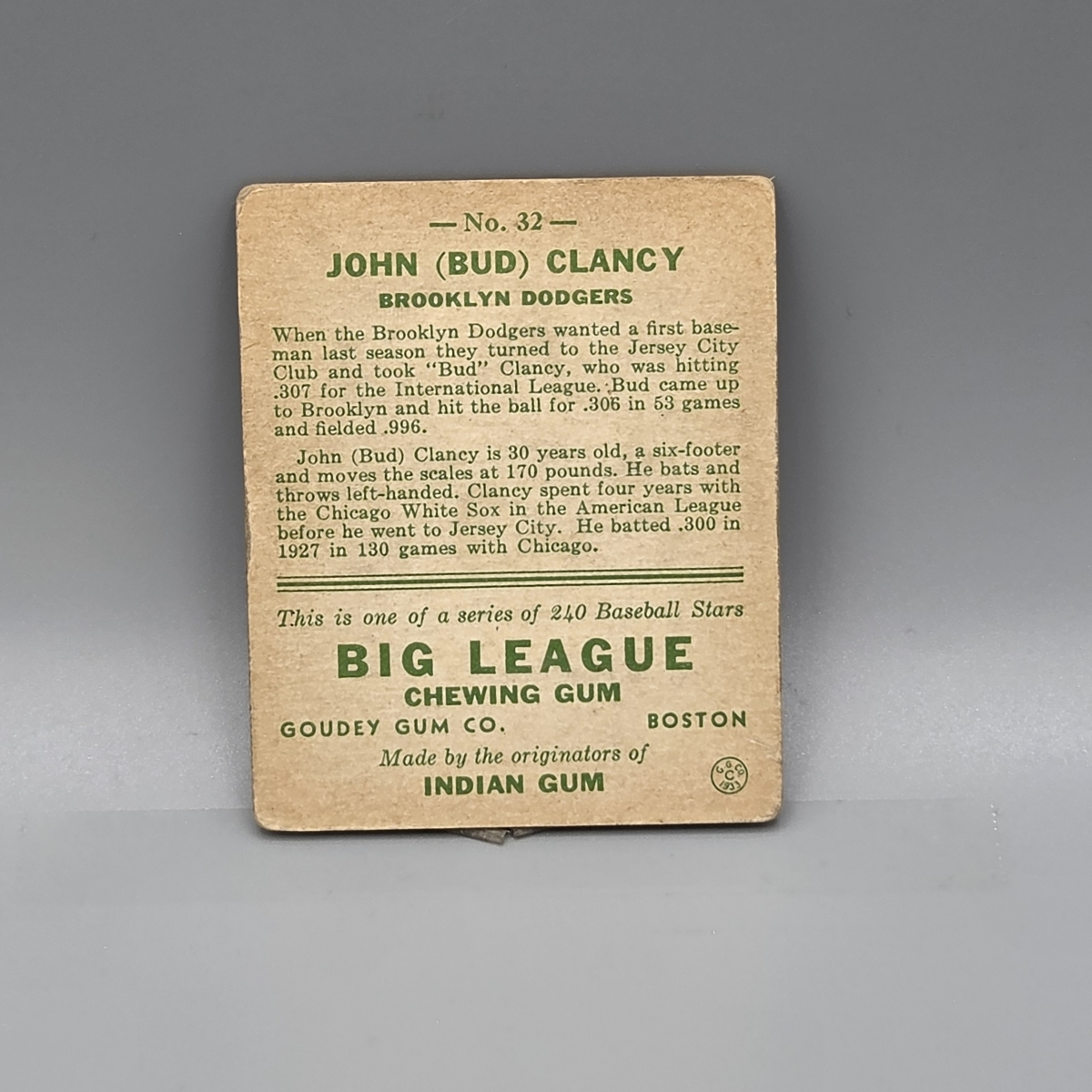 1933 Goudey John Clancy #32 Low Number