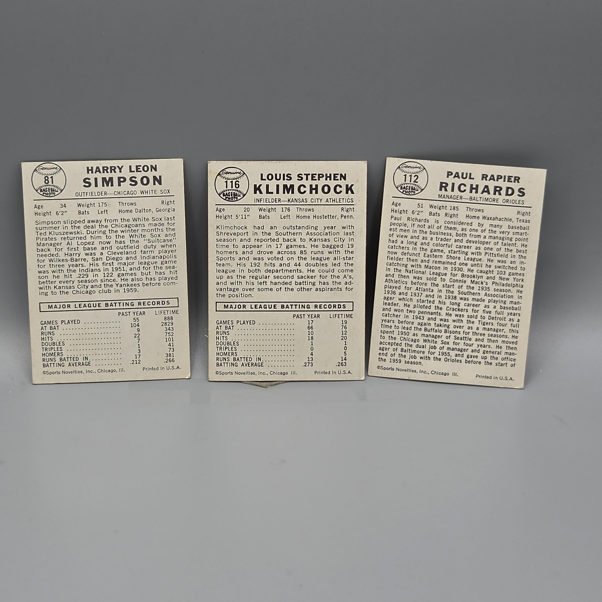 (3) 1960 Leaf Baseball Cards #81,112,116 Tough Issue