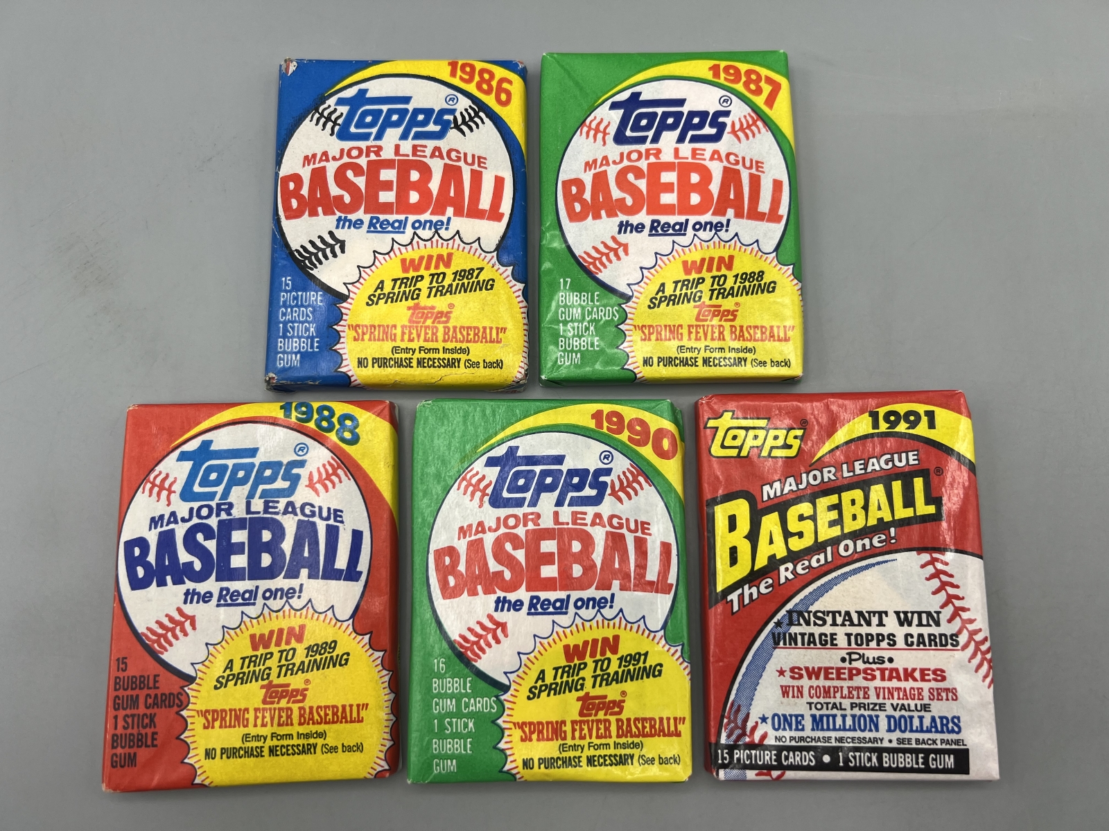 (5) 1986-91 Topps Baseball Unopened Wax Packs