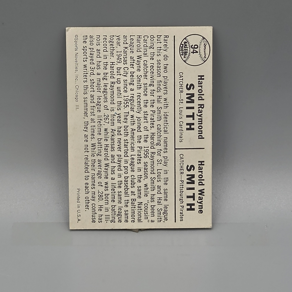1960 Leaf Baseball's Two Hal Smiths #94