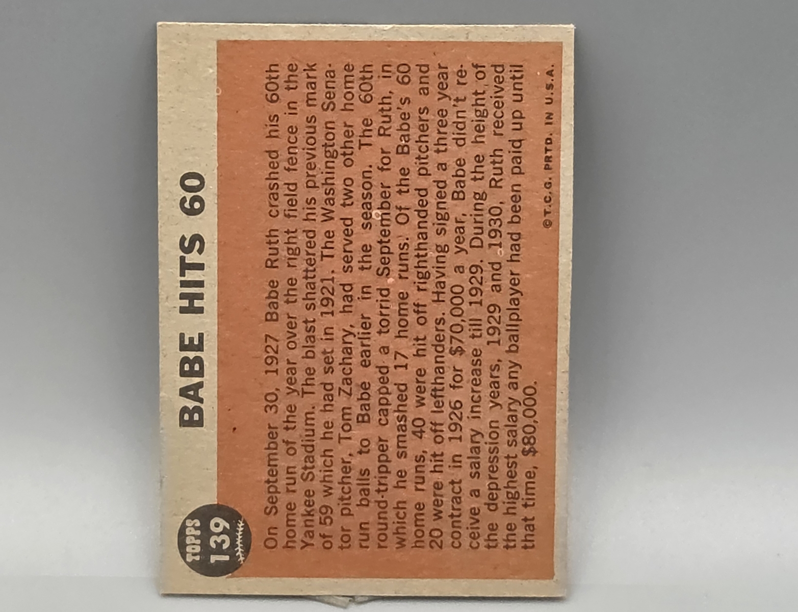 1962 Topps Babe Ruth #139 HOF - Sharp