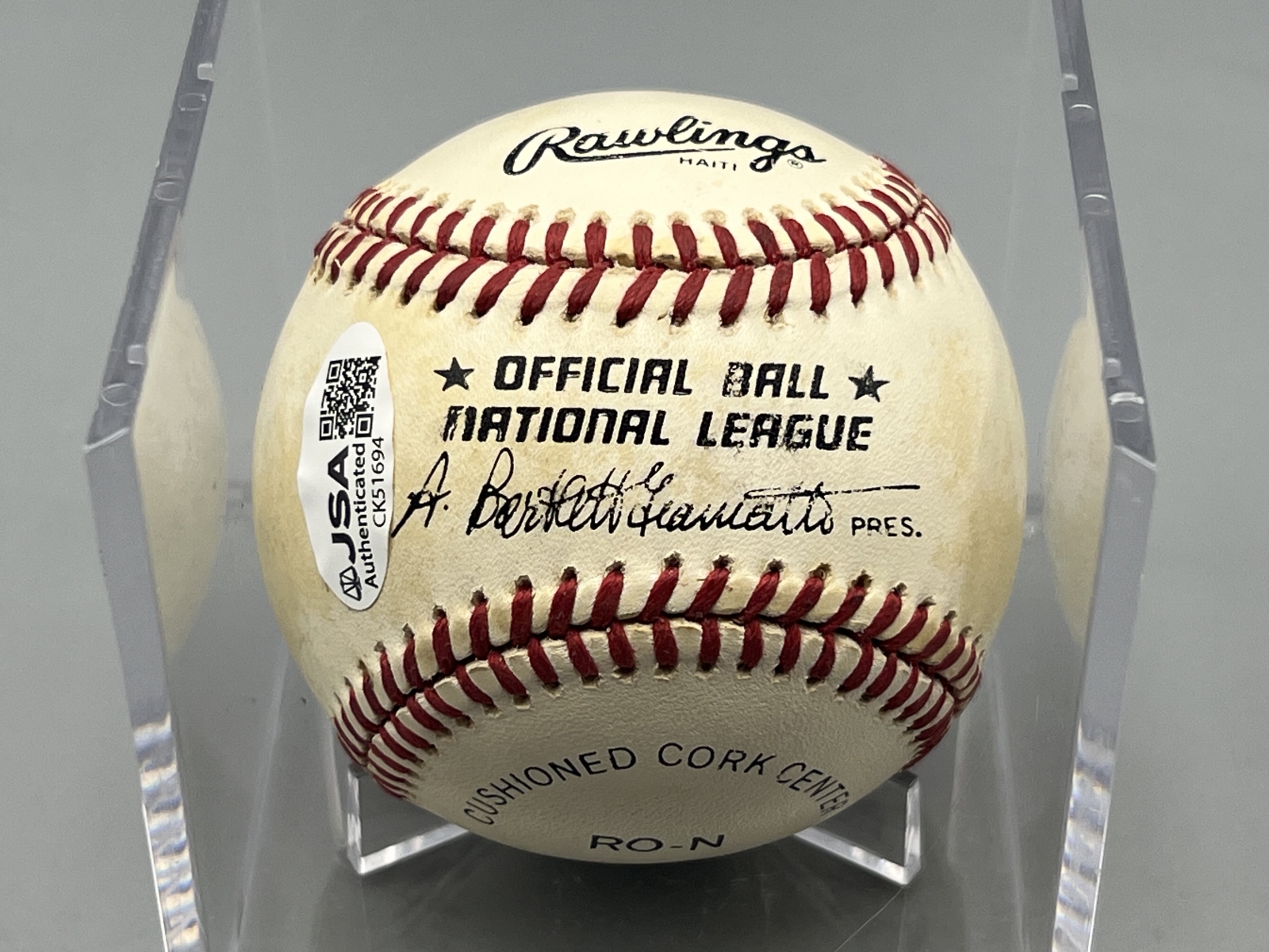 Mark Grace Official National League Autographed Baseball W/ JSA COA - Bart Giamatti Baseball