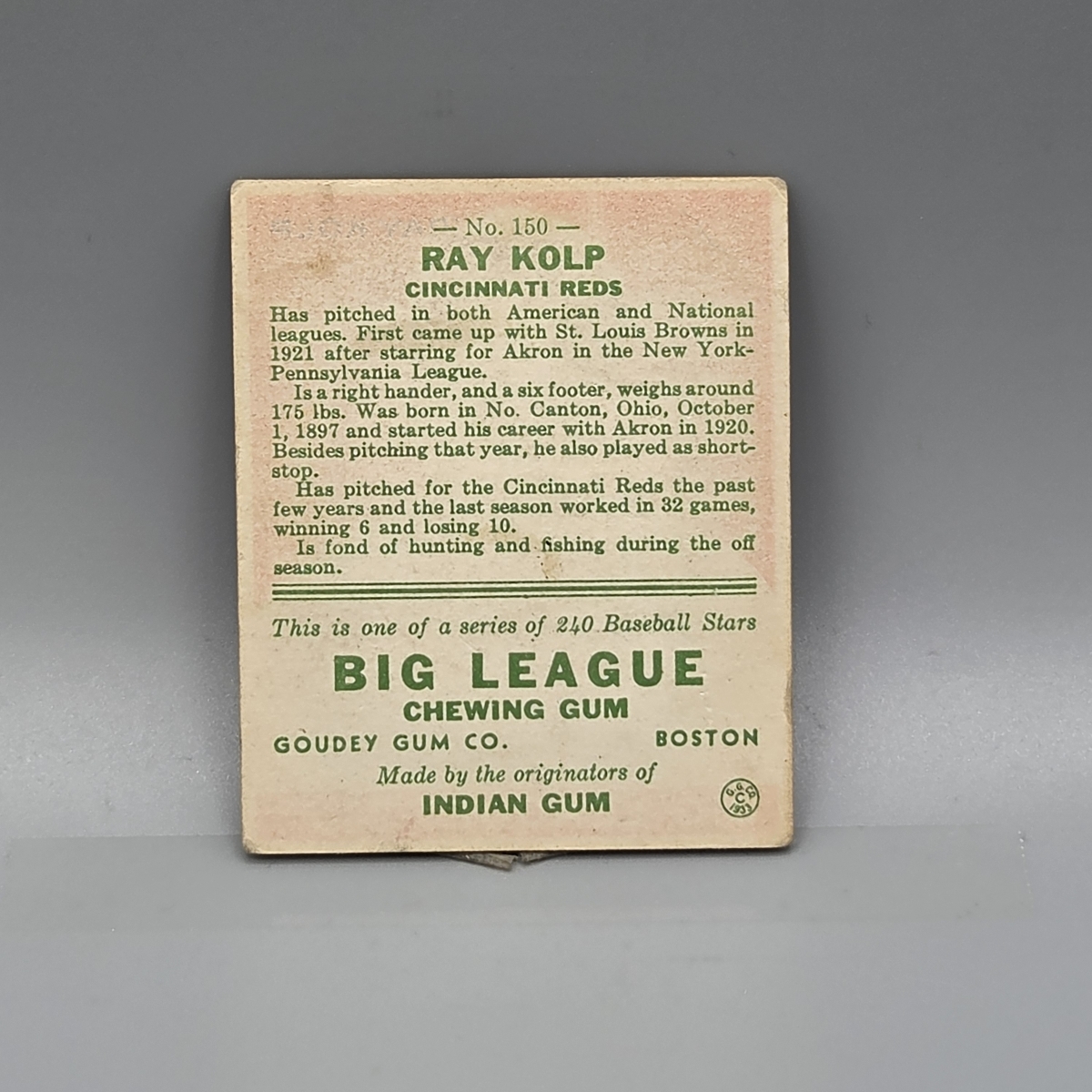 1933 Goudey Ray Kolp #150 HOF