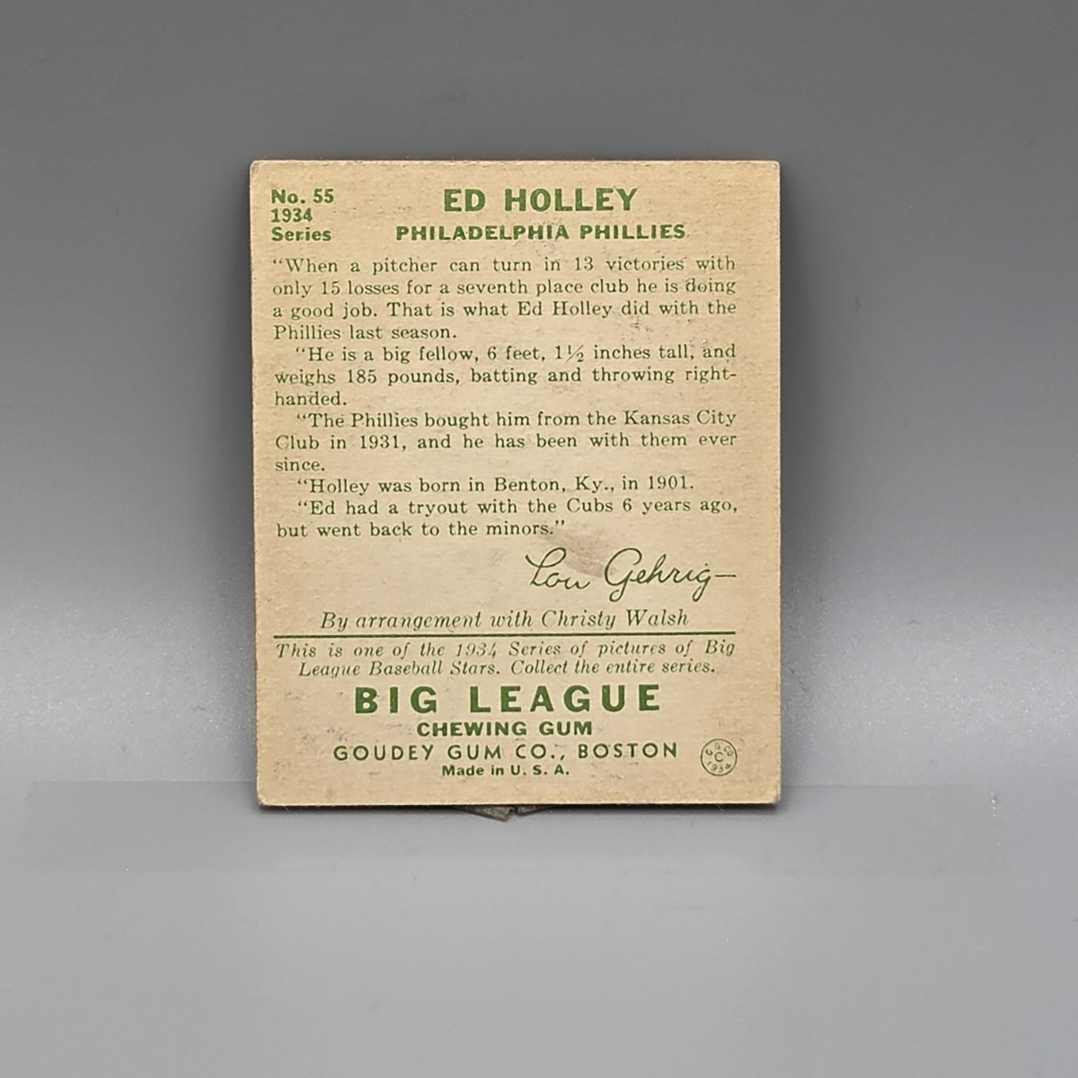 1934 Goudey Ed Holley #55