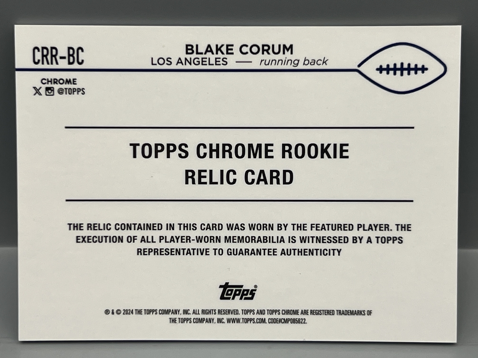 2024 Topps Chrome Blake Corum Player Worn RC Relic