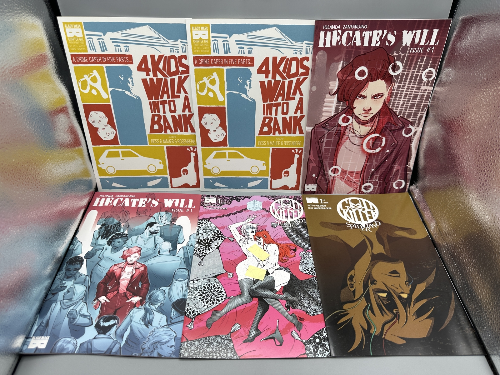 Black Mask Studios Lot of 6 Comics - 4 Kids Walk Into A Bank #1 (2016), Hecate's Will #1 (2021) and God Killer: Spiderland #1-2 (2021) - Var