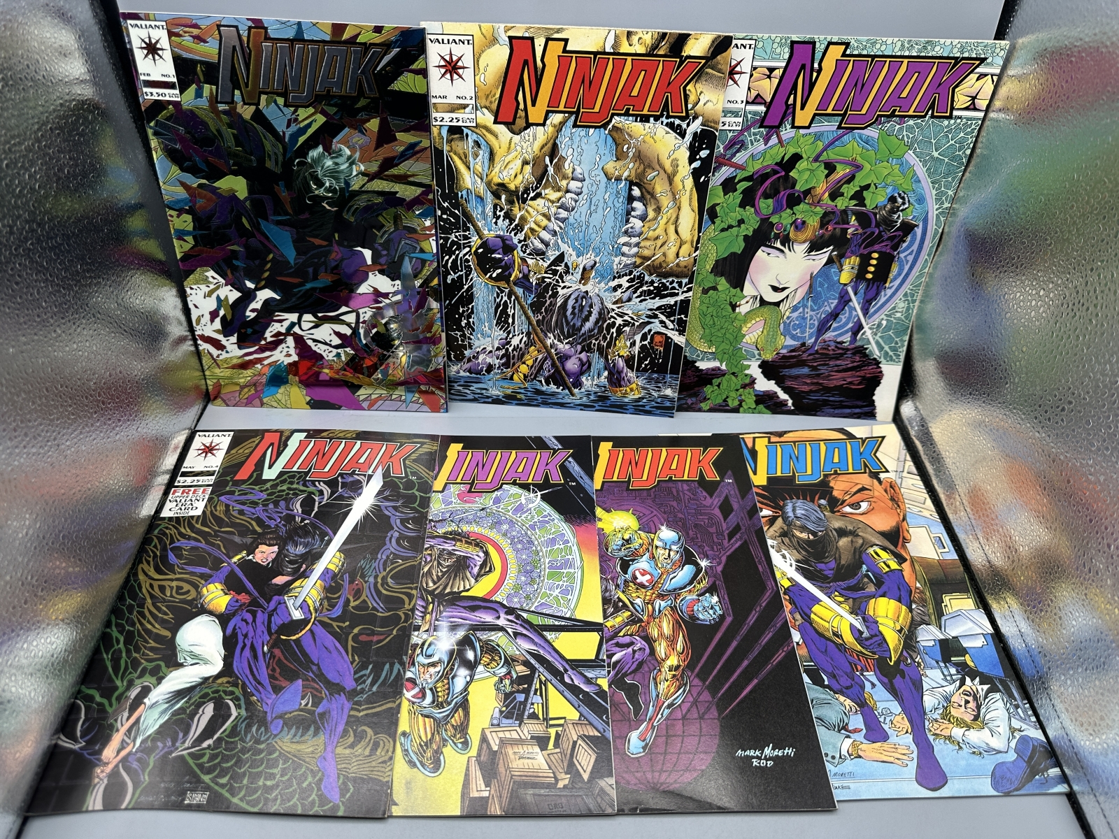 (7) 1994 Valiant Comics Ninjak #1-7 - Issue #1 wrap-around chromium cover - Joe Quesada and Mark Moretti art