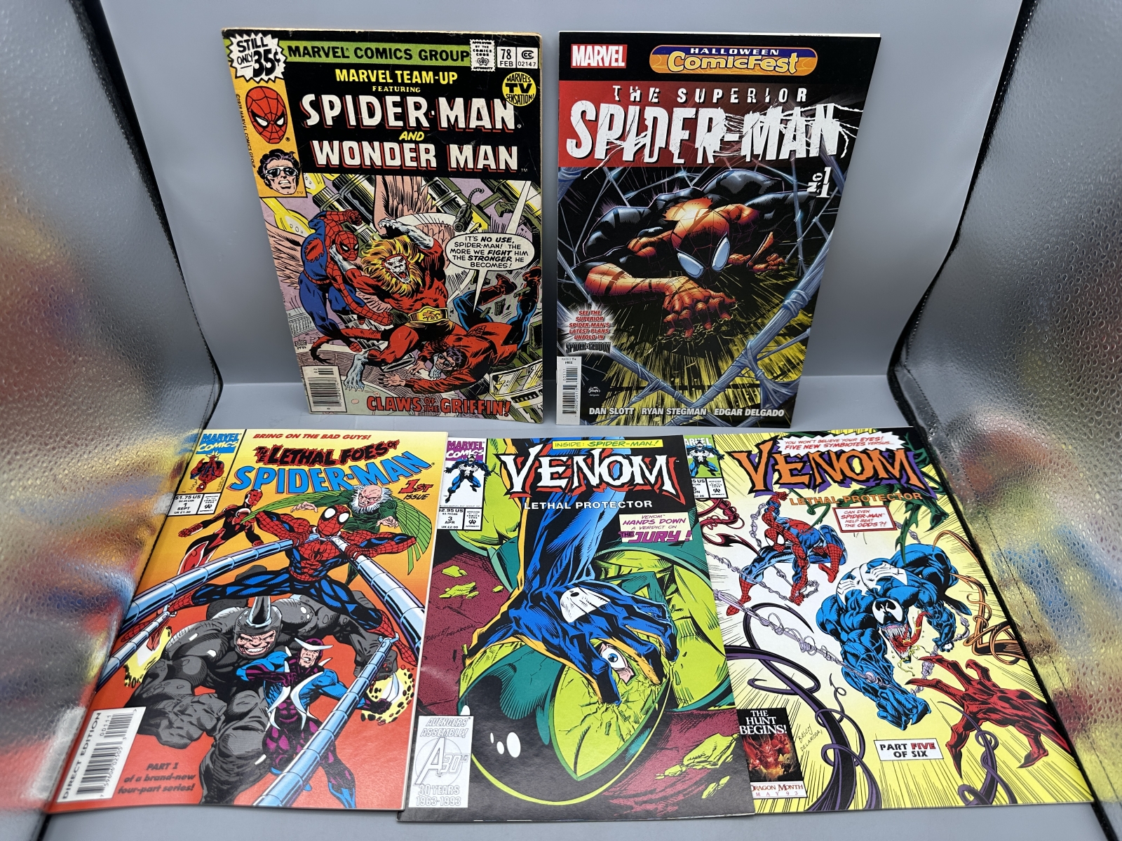 (5) Marvel Comics Spider-Man and Venom - Includes Marvel Team-Up #78 (1979), The Superior Spider-Man #1 (2018), The Lethal Foes of Spider-Ma