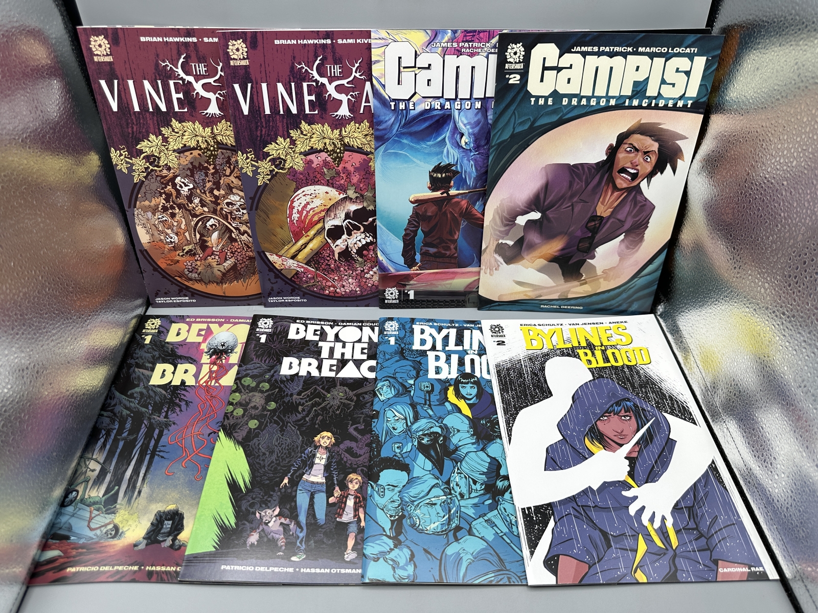 AfterShock Comics The Vineyard #1-2, Campisi: The Dragon Incident #1-2, Beyond the Breach #1 (2 covers) and Bylines in Blood #1-2 (2021-2022