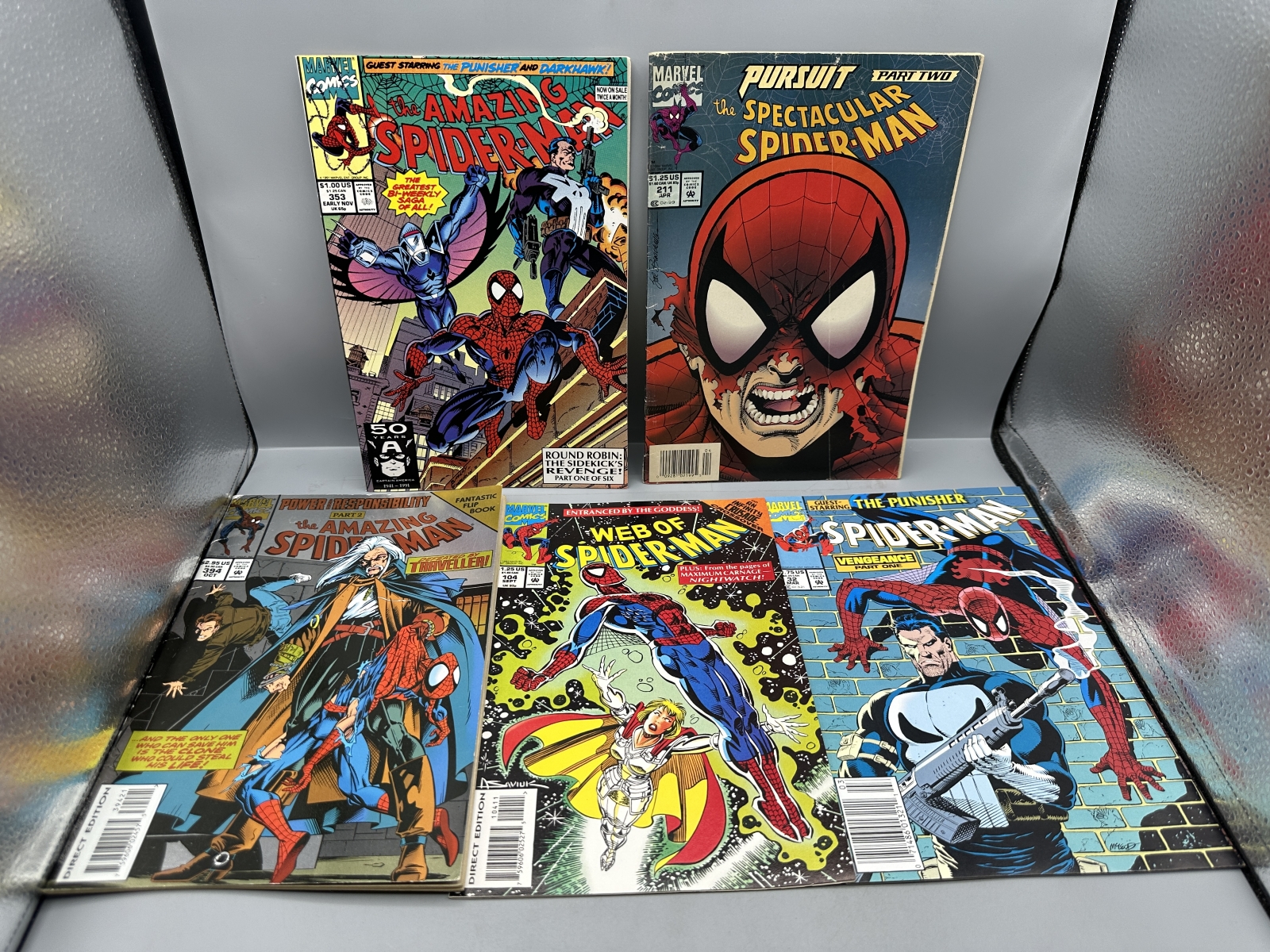 (5) 1991-1994 Marvel Comics Spider-Man - Amazing Spider-Man #353 and #394 foil variant - The Punisher appearances