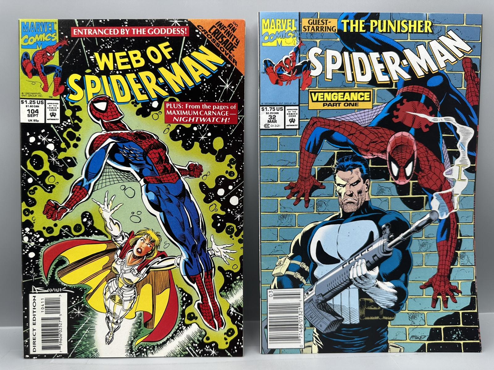 (5) 1991-1994 Marvel Comics Spider-Man - Amazing Spider-Man #353 and #394 foil variant - The Punisher appearances
