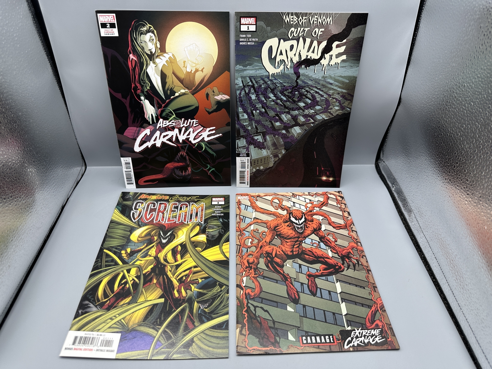 Marvel Comics Absolute Carnage #2, Absolute Carnage: Scream #1, Web of Venom: Cult of Carnage #1 & Extreme Carnage: Alpha #1 (2019, 2021) - 