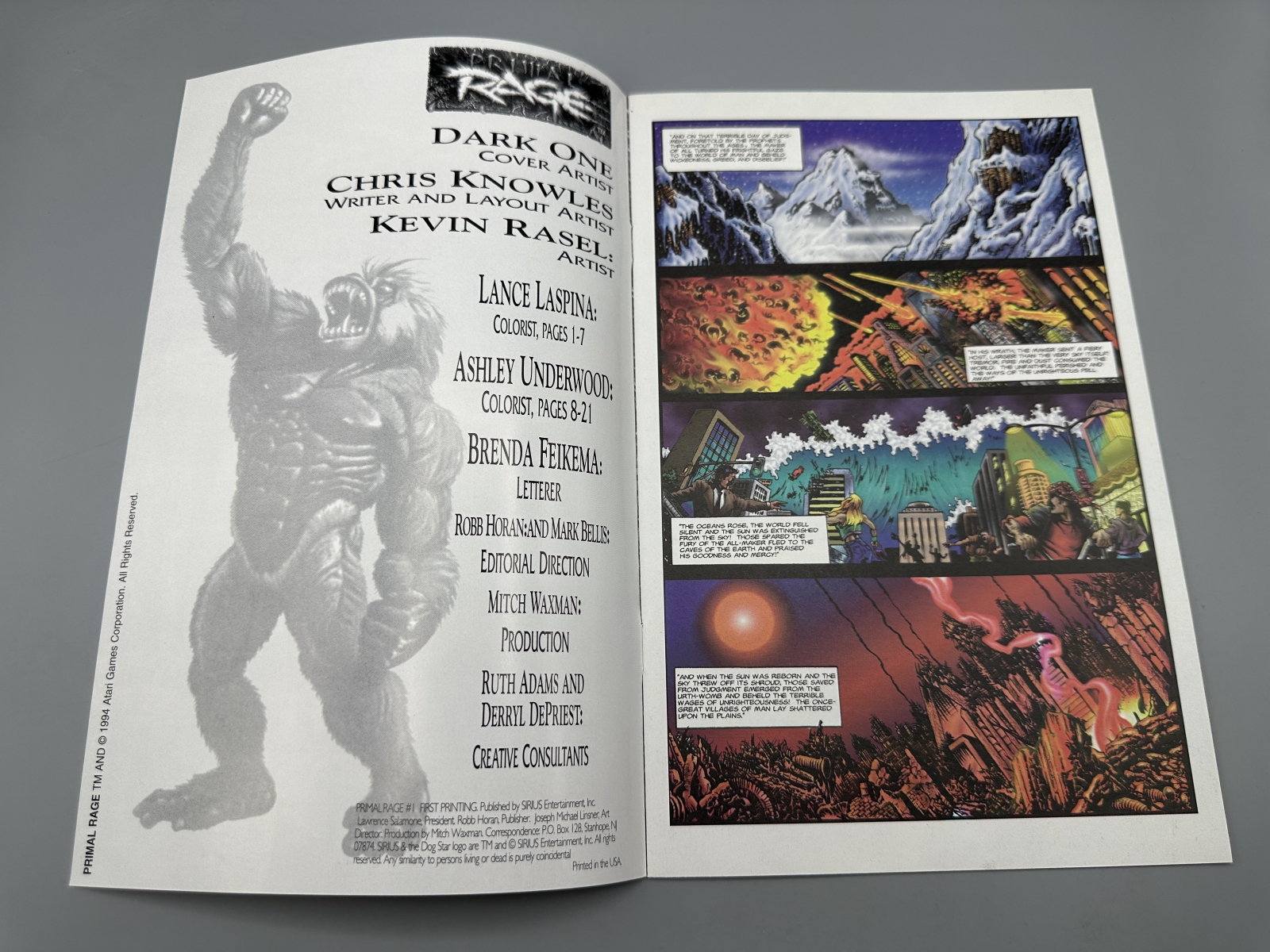 Sirius Entertainment Primal Rage #1 (1994) - Atari Video Game Tie-in - Dark One cover - Primal Rage 2 Preview