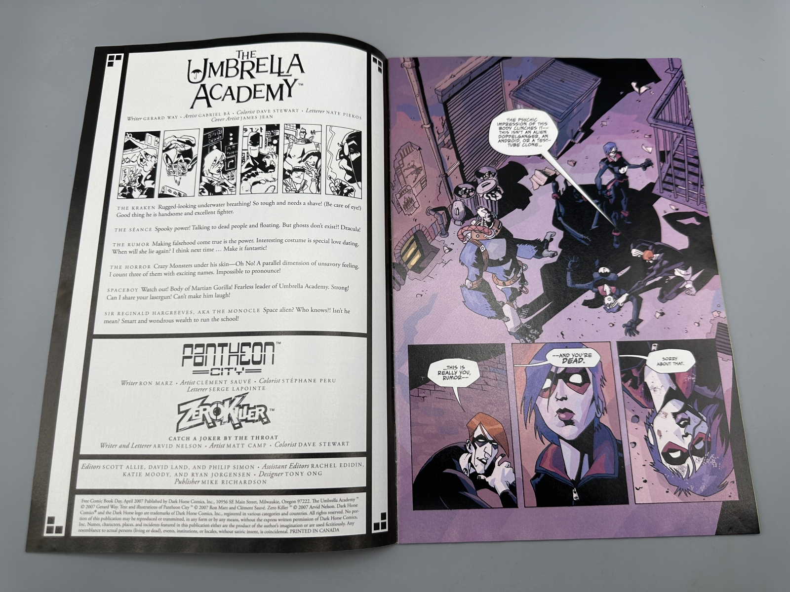 Dark Horse Comics Free Comic Book Day: The Umbrella Academy / Zero Killer (2007) - 1st appearance of The Umbrella Academy - James Jean cover