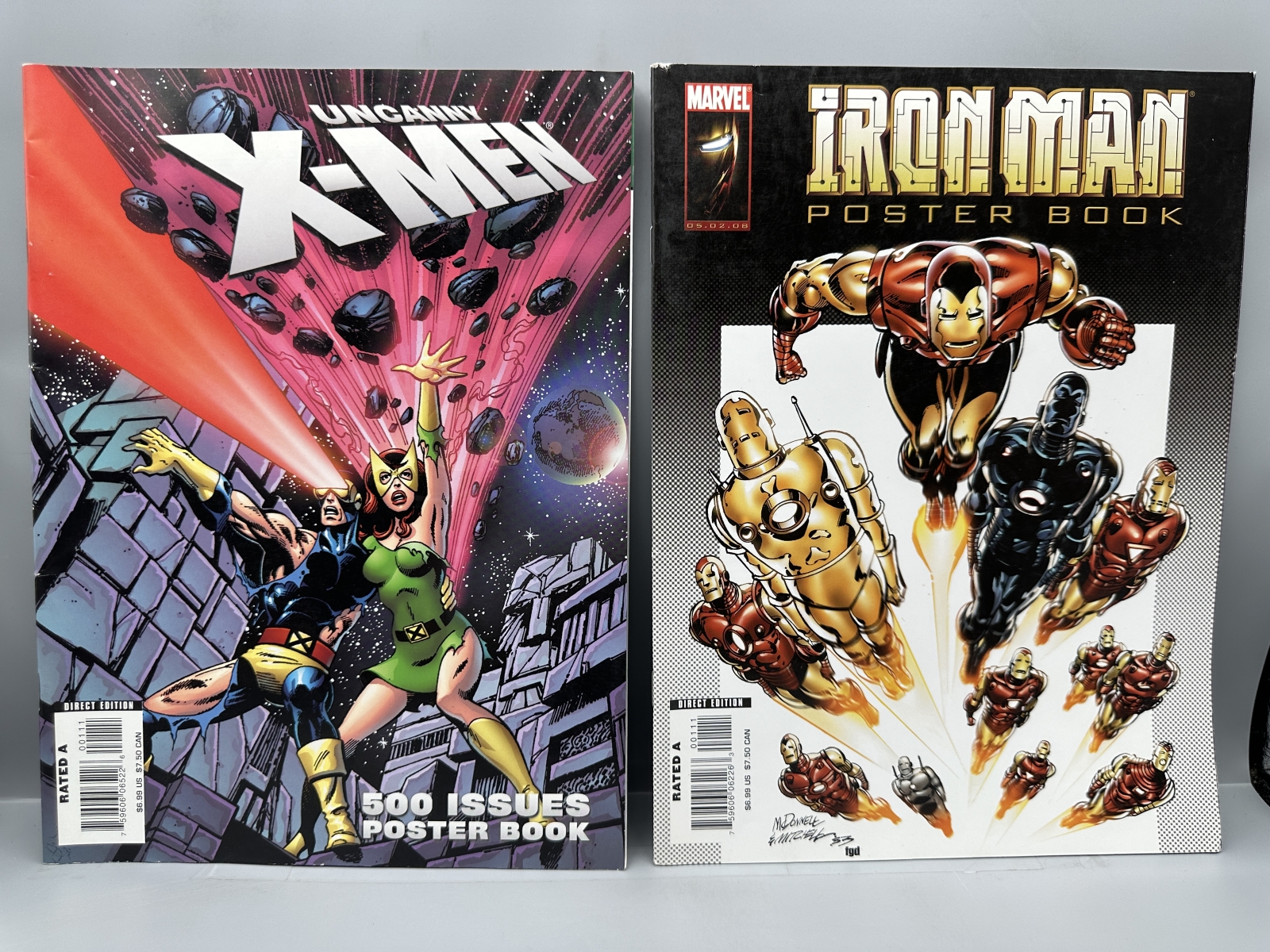 2008 Marvel Comics Uncanny X-Men Poster Book & 2008 Iron Man Poster Book - featuring John Byrne and Adi Granov art