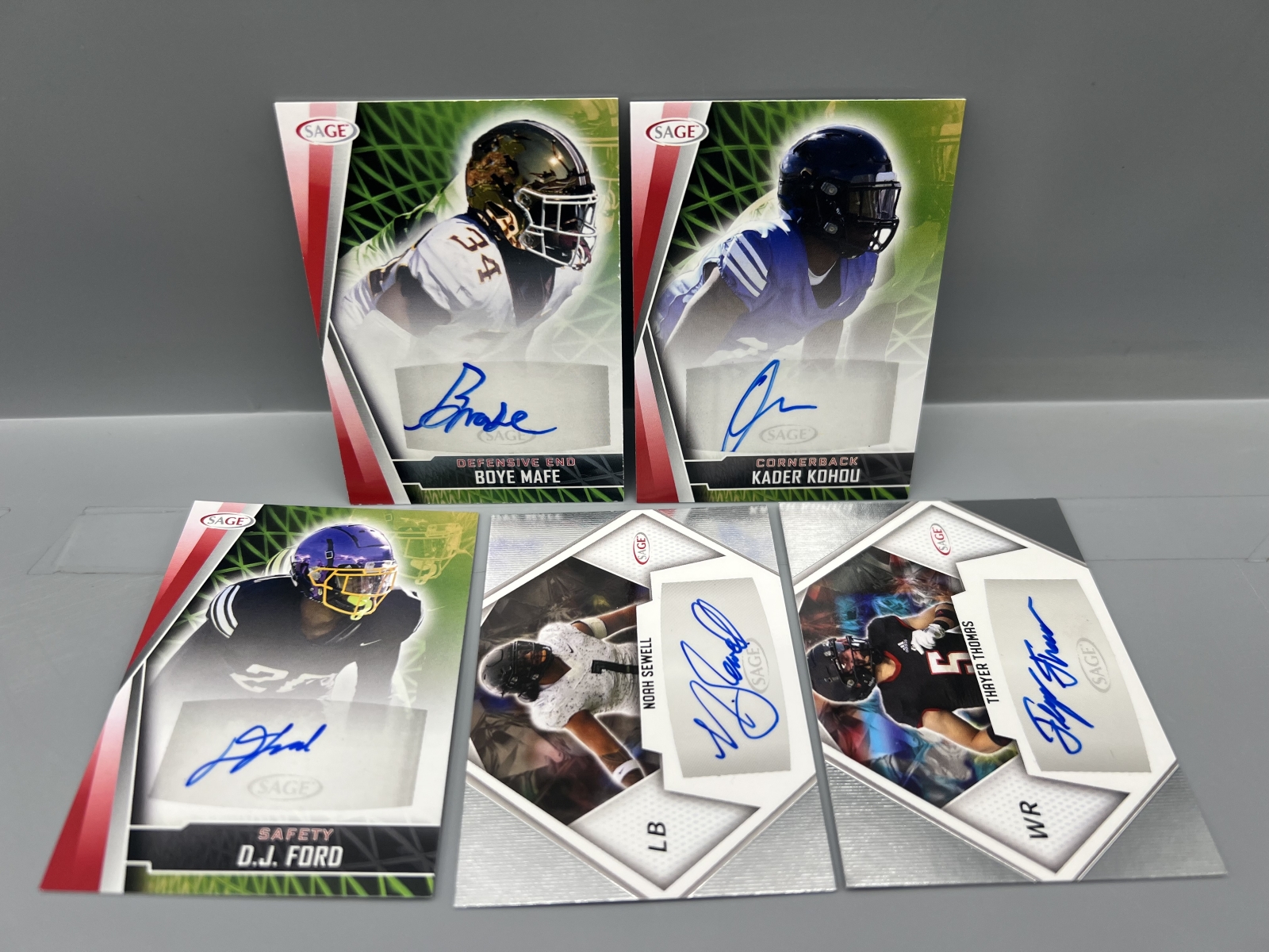 (5) Assorted Sage Football Auto Cards - Boye Mafe