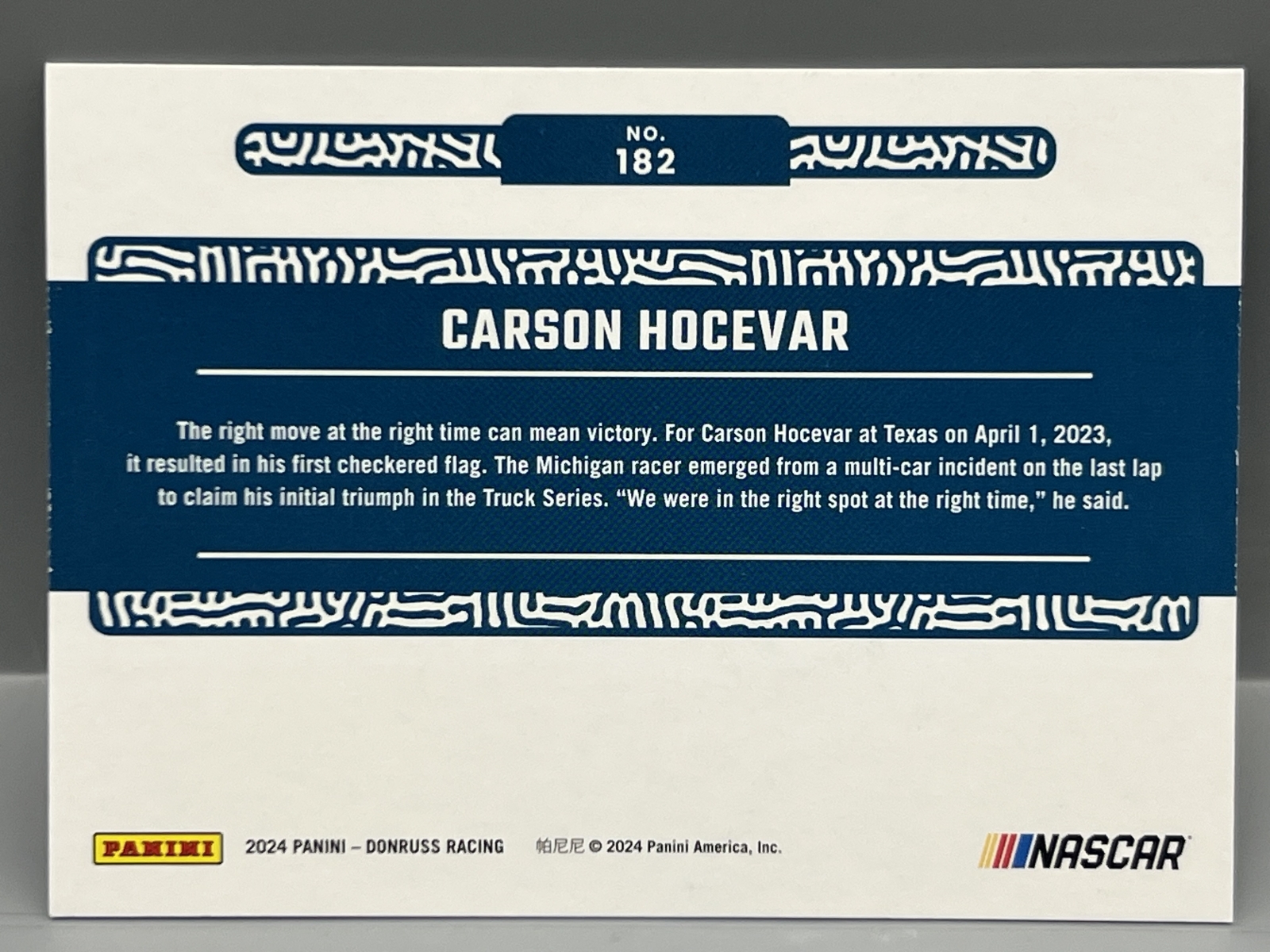 2024 Panini Donruss Carson Hocevar Auto #182 - No COA
