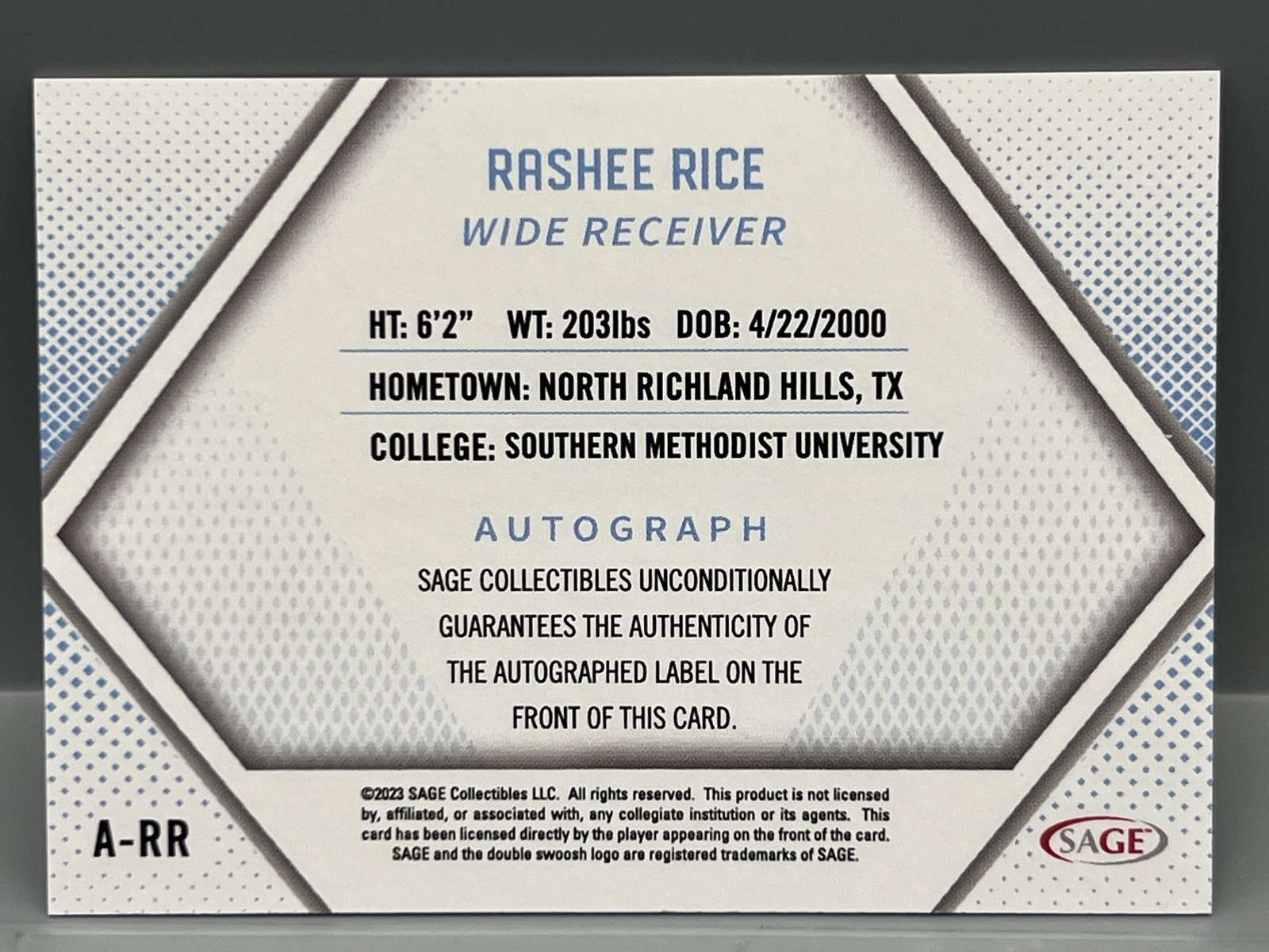 2023 Sage Rashee Rice Red RC Auto #A-RR