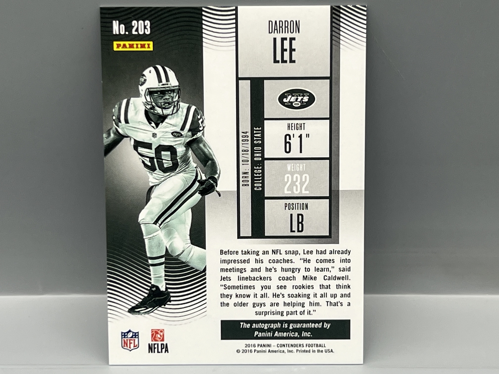 2016 Panini Contenders Darron Lee RC Auto