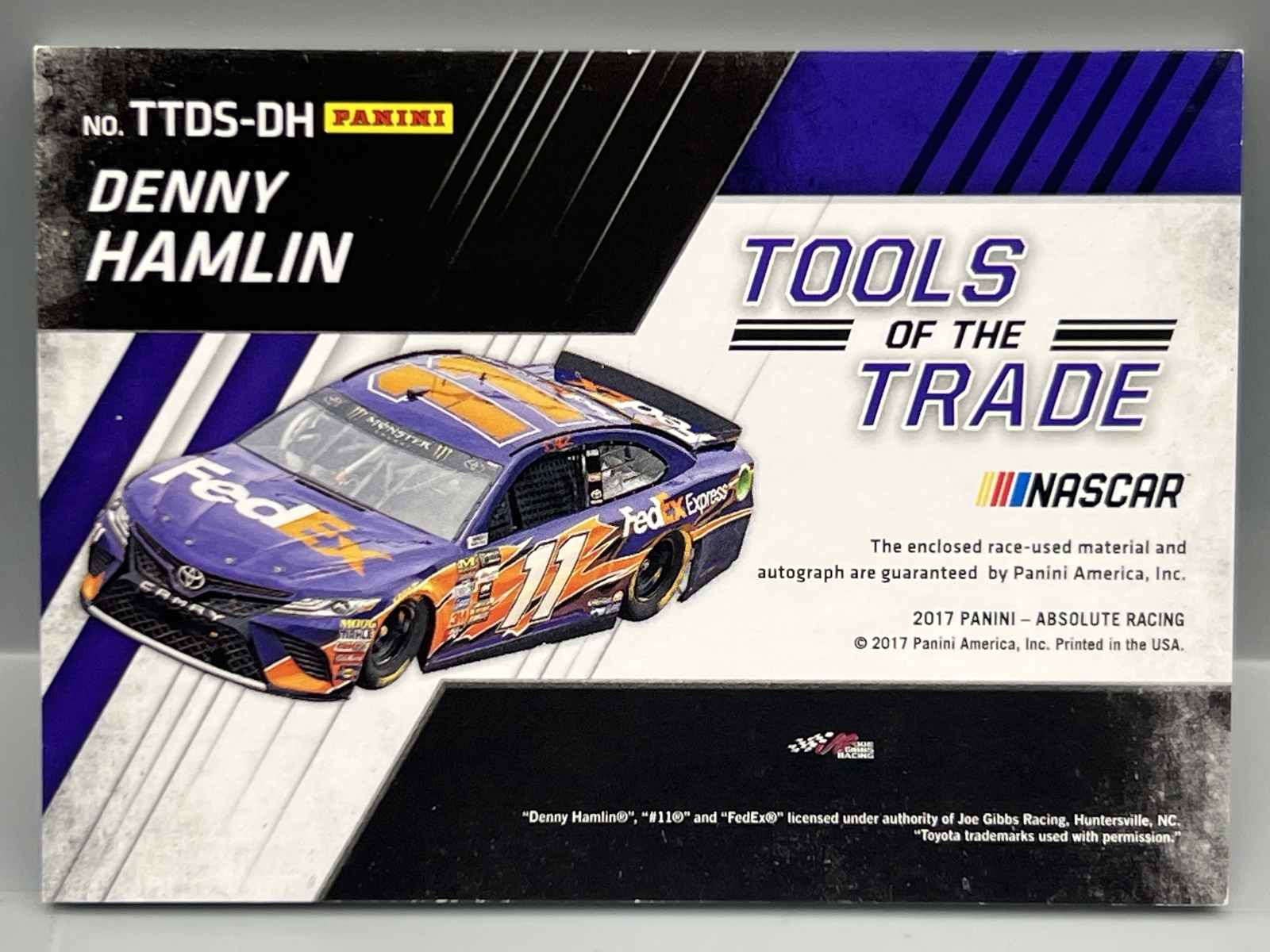 2017 Panini Absolute Racing Denny Hamlin Tools of The Trade Race Used Patch Auto