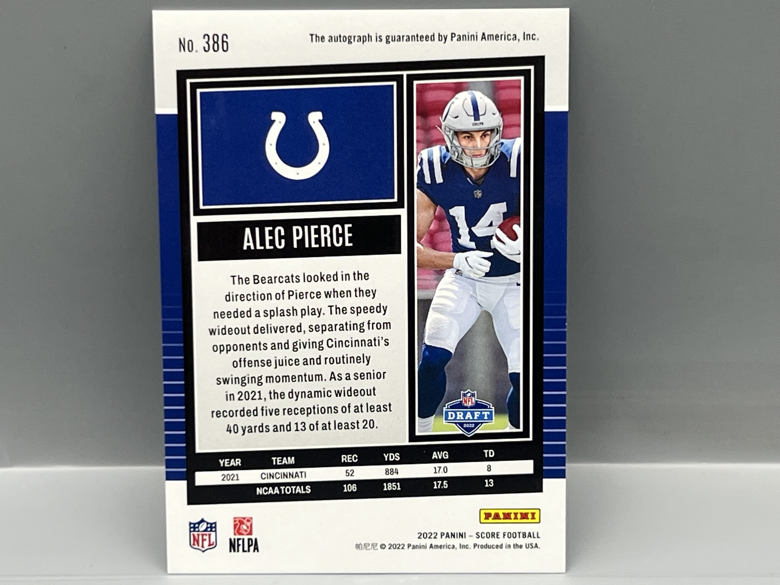 2022 Panini Score Alec Pierce RC Auto #386