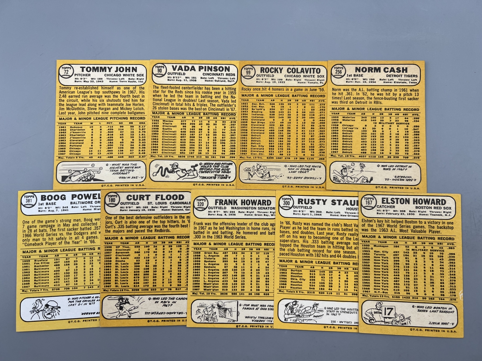(9) 1968 Topps Baseball Star Player Cards - Varying Conditions