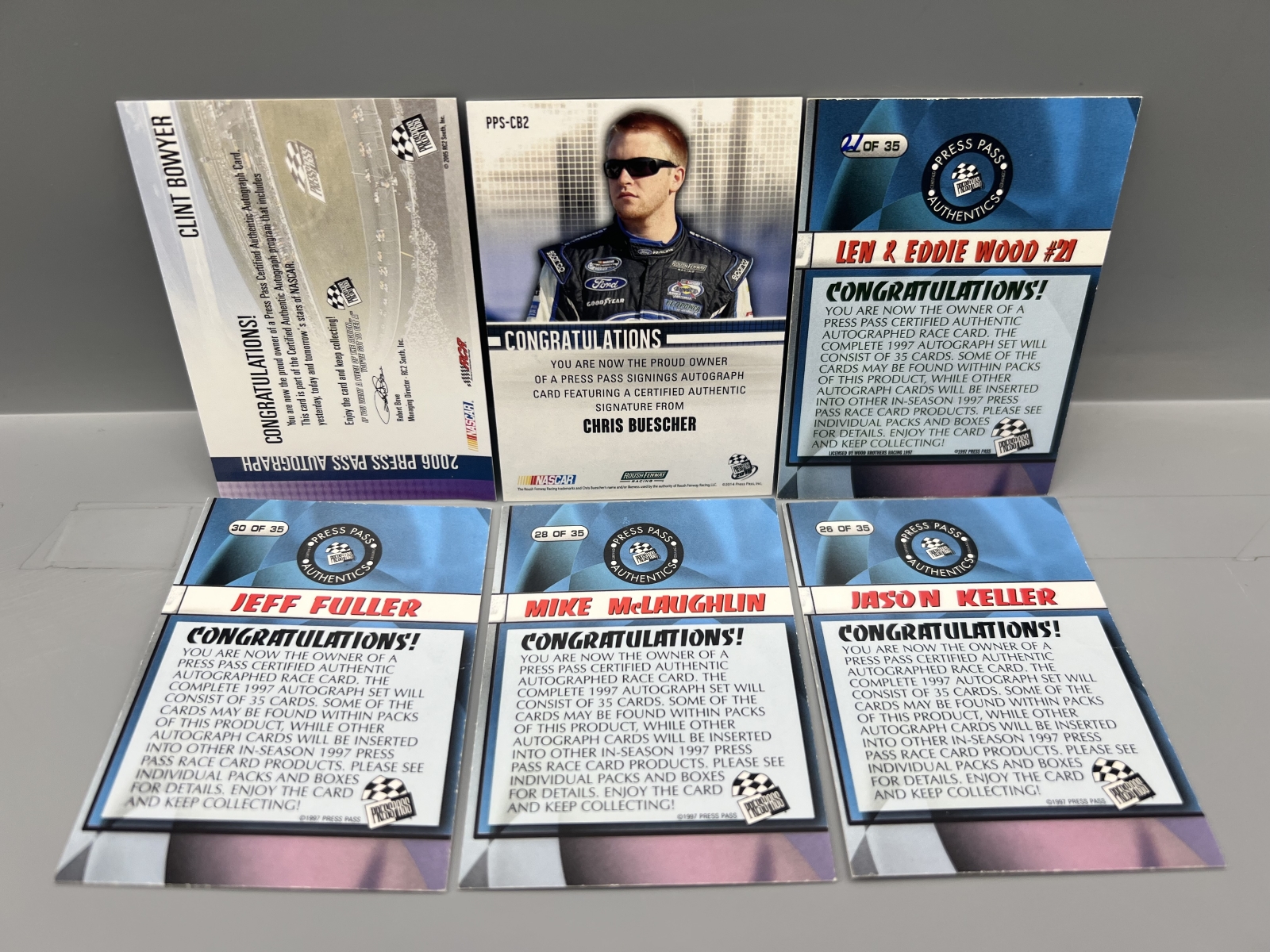 (6) Assorted Racing Pack Pulled Auto Cards