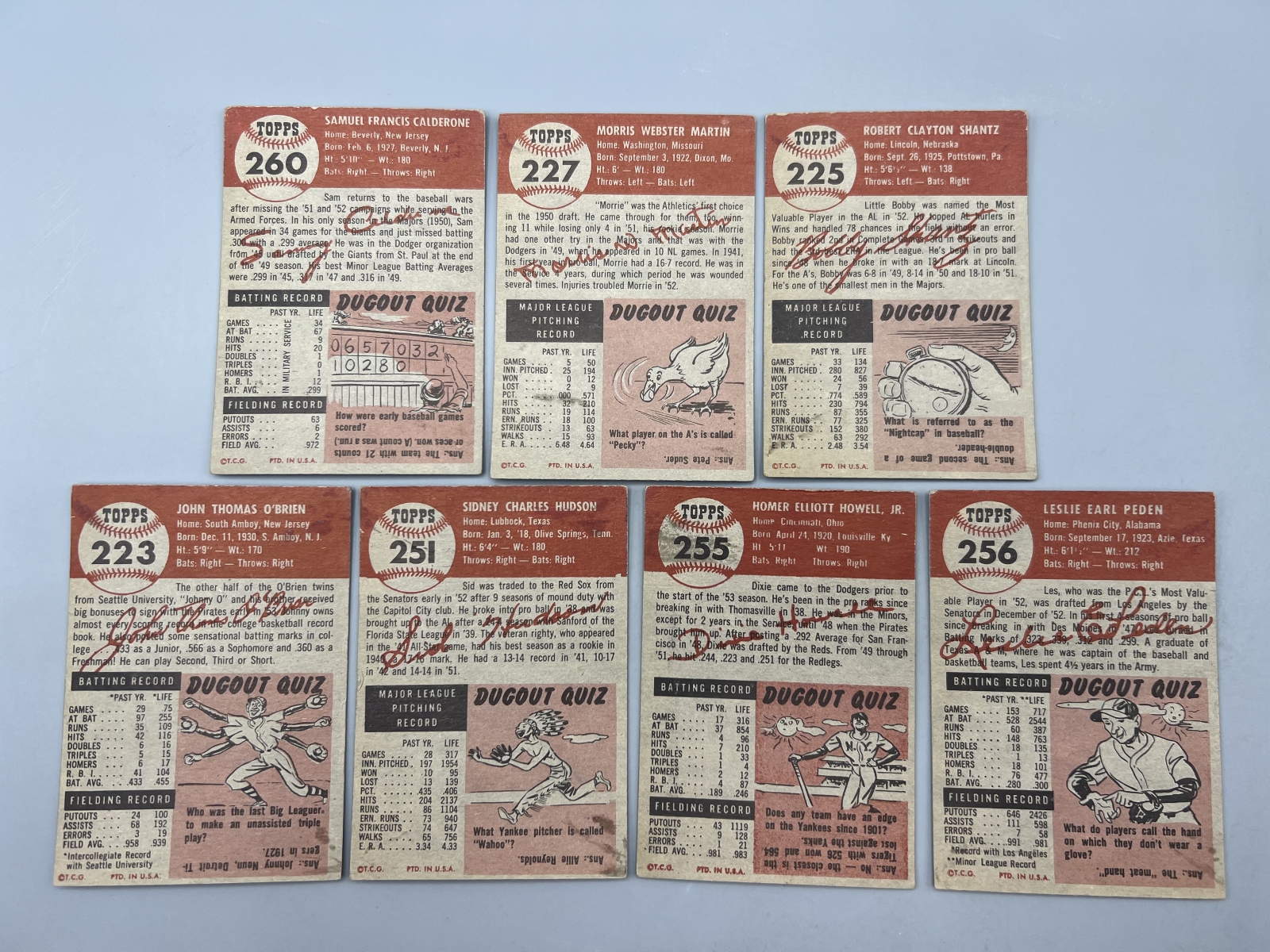 (7) 1953 Topps Baseball High Number Cards - Varying Conditions