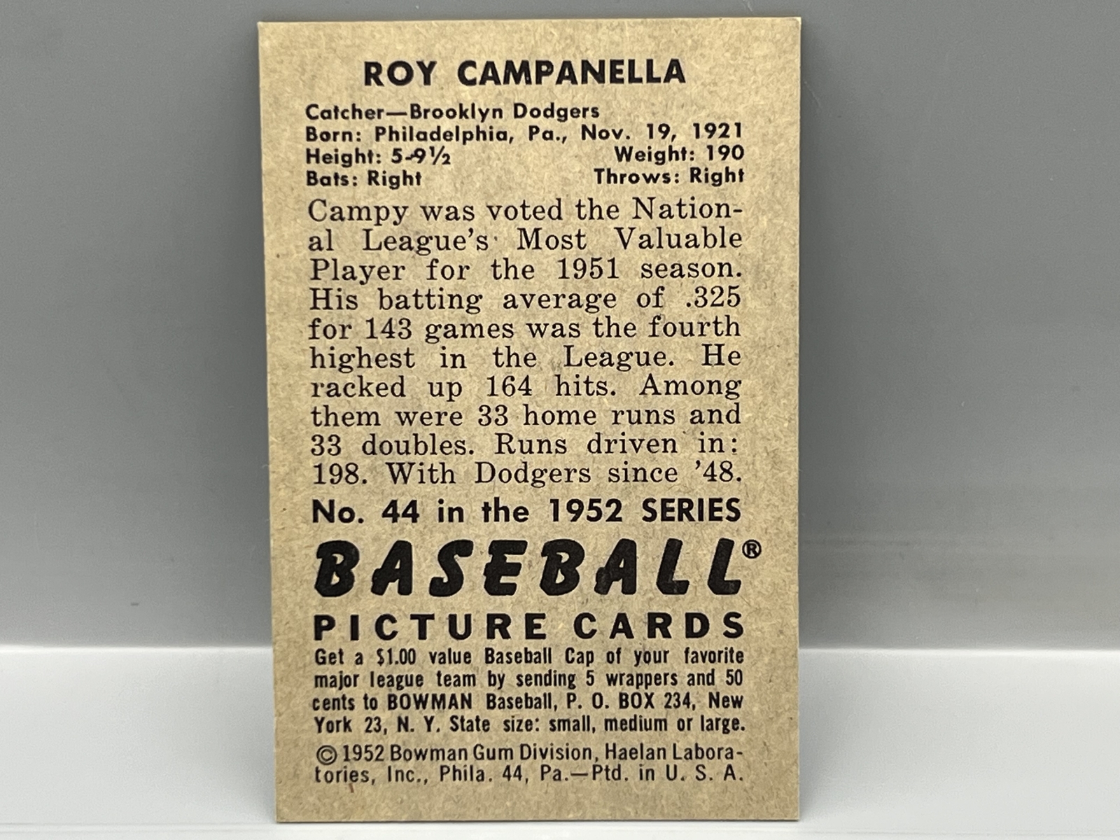 1952 Bowman Roy Campanella #44