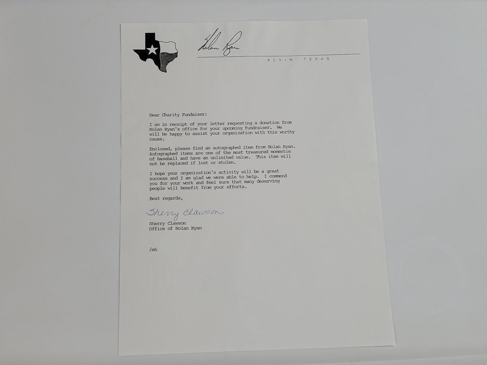 Nolan Ryan Foundation Autographed Nolan Ryan Collage w/ Letter