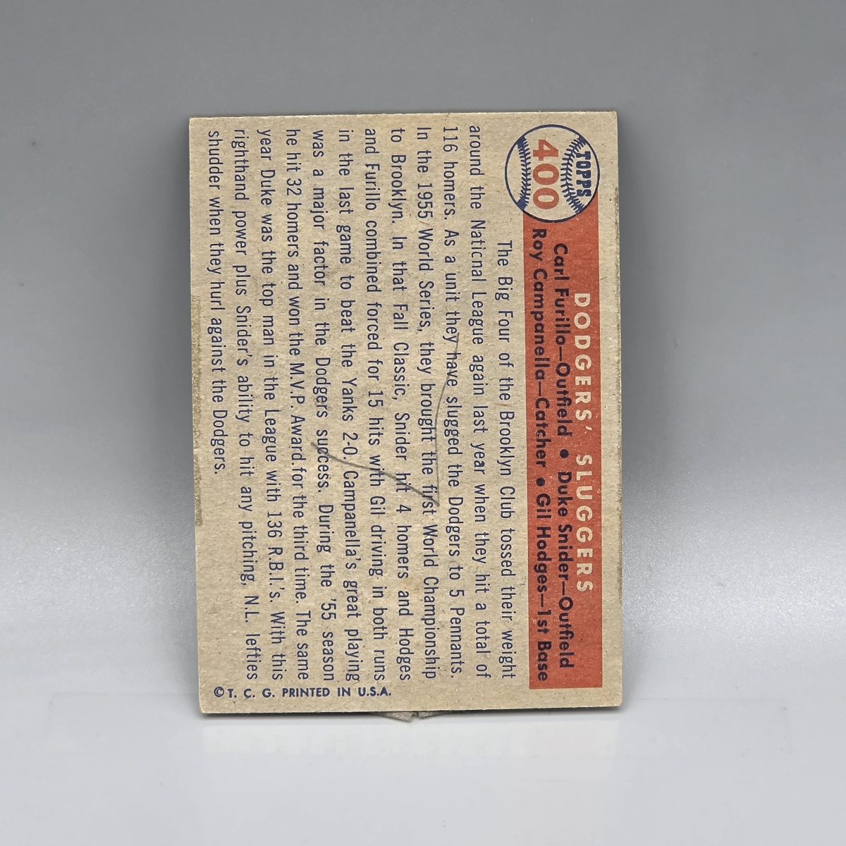 1957 Topps Dodgers Sluggers #400 HOF