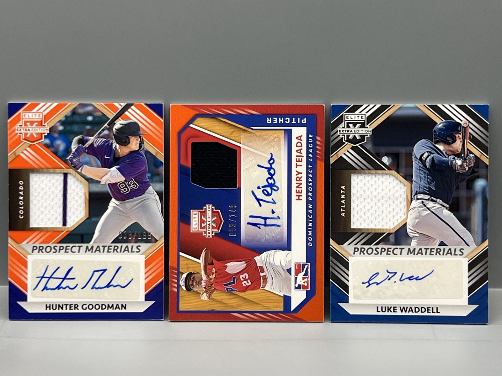 (3) Assorted Baseball Pack Pulled RC Patch Autos - Henry Tejada, Luka Waddell, Hunter Goodman
