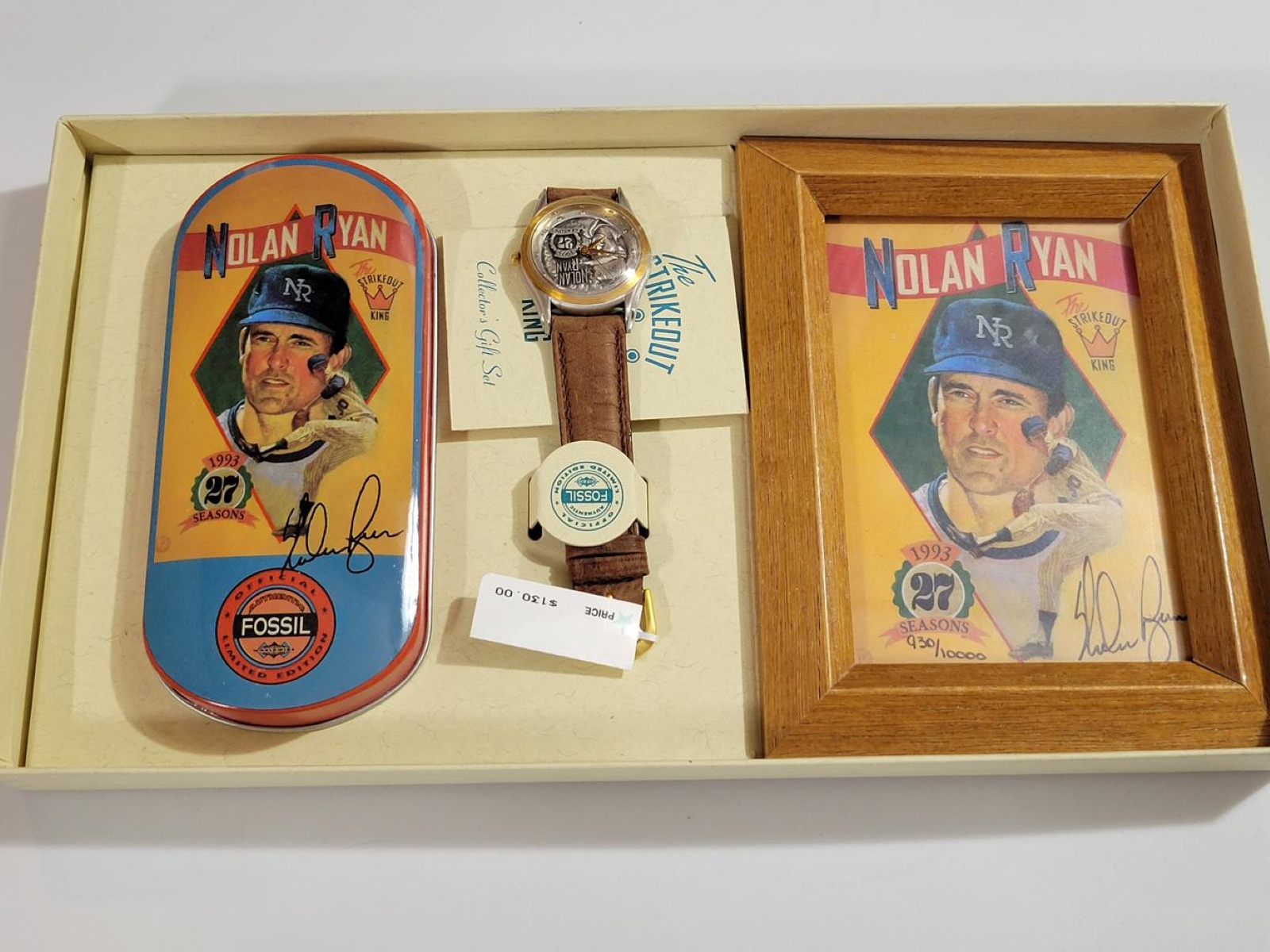 Nolan Ryan Fossil Watch Set w/ Autographed Lithograph