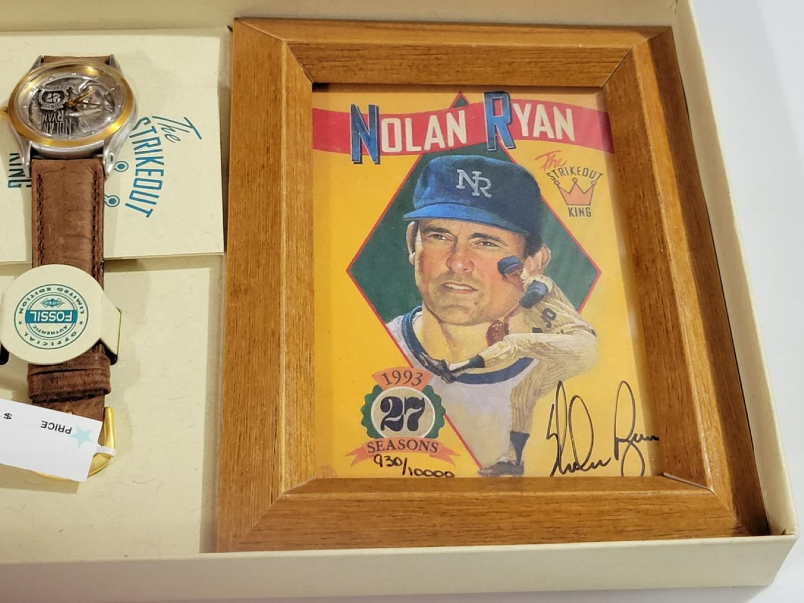 Nolan Ryan Fossil Watch Set w/ Autographed Lithograph