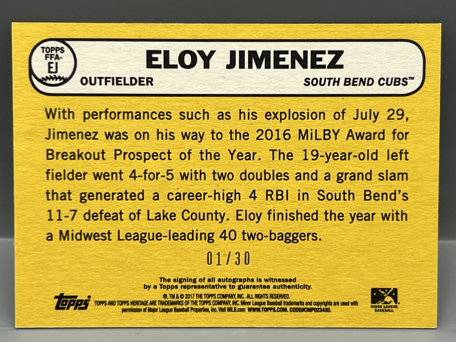2017 Topps Heritage Eloy Jimenez Prospect/RC Auto #01/30