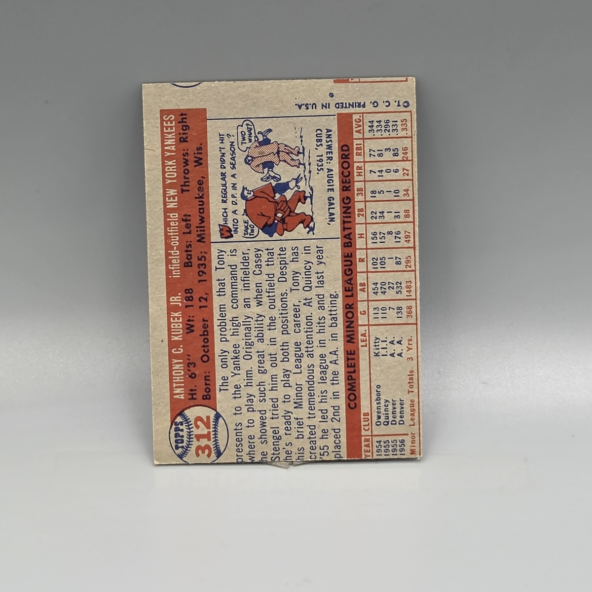 1957 Topps Tony Kubek #312 Rookie High Number