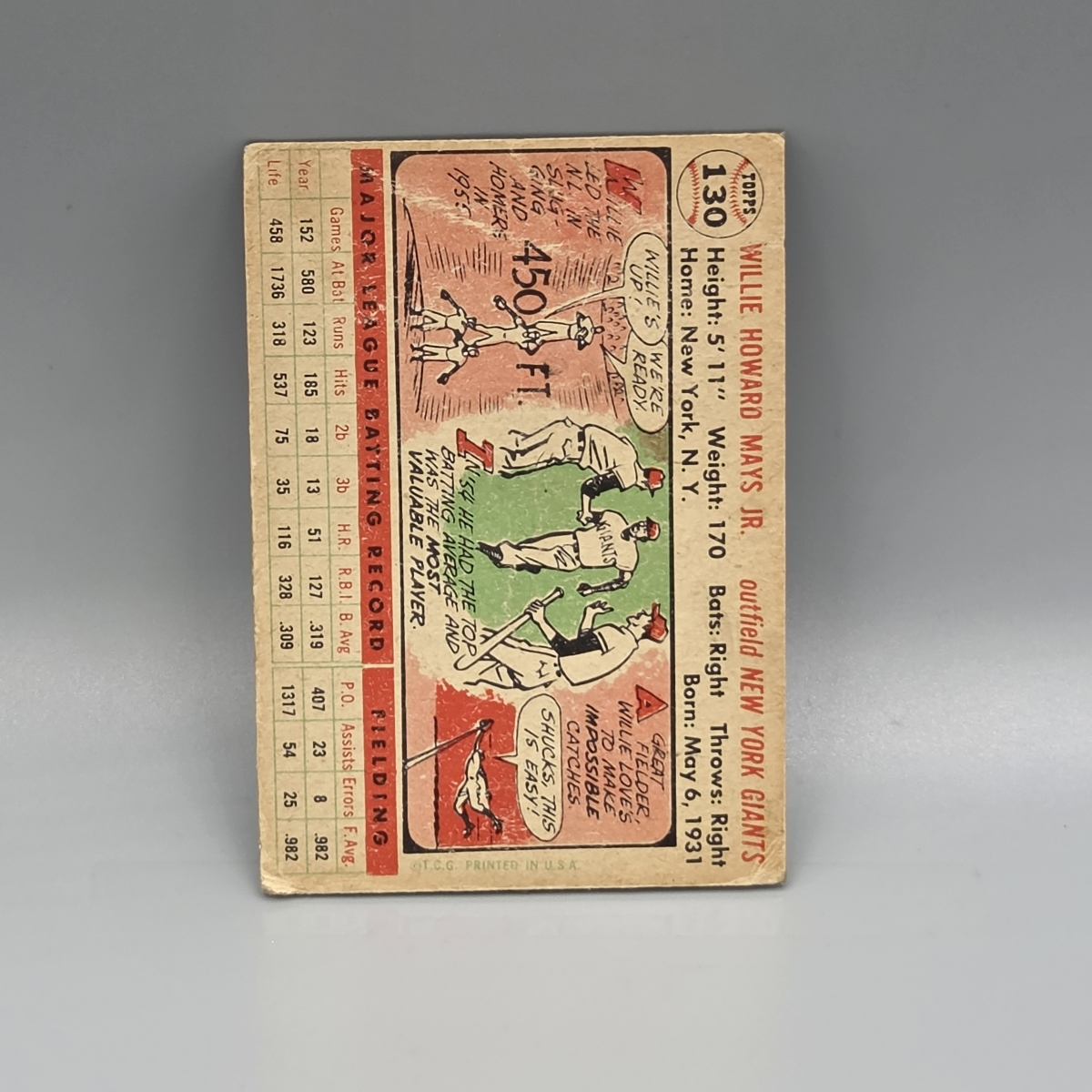 1956 Topps Willie Mays #130 HOF