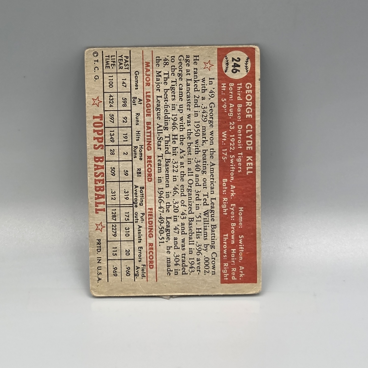 1952 Topps George Kell #246 HOF