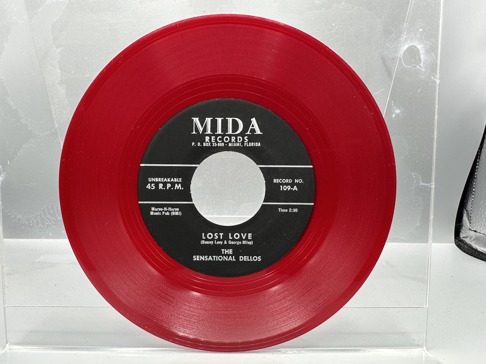 Unknown Release Date Mida Records The Sensational Dellos Lost Love / So Don't Go Translucent Red Vinyl 45 RPM Record - 109 - Miami Doo-Wop