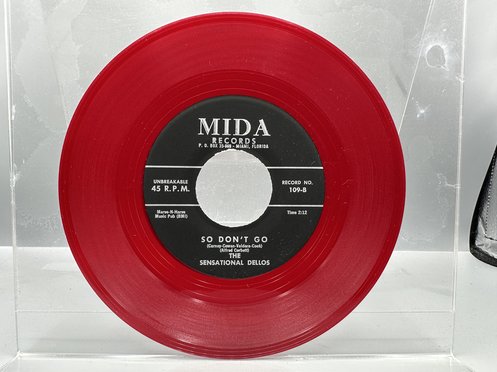Unknown Release Date Mida Records The Sensational Dellos Lost Love / So Don't Go Translucent Red Vinyl 45 RPM Record - 109 - Miami Doo-Wop