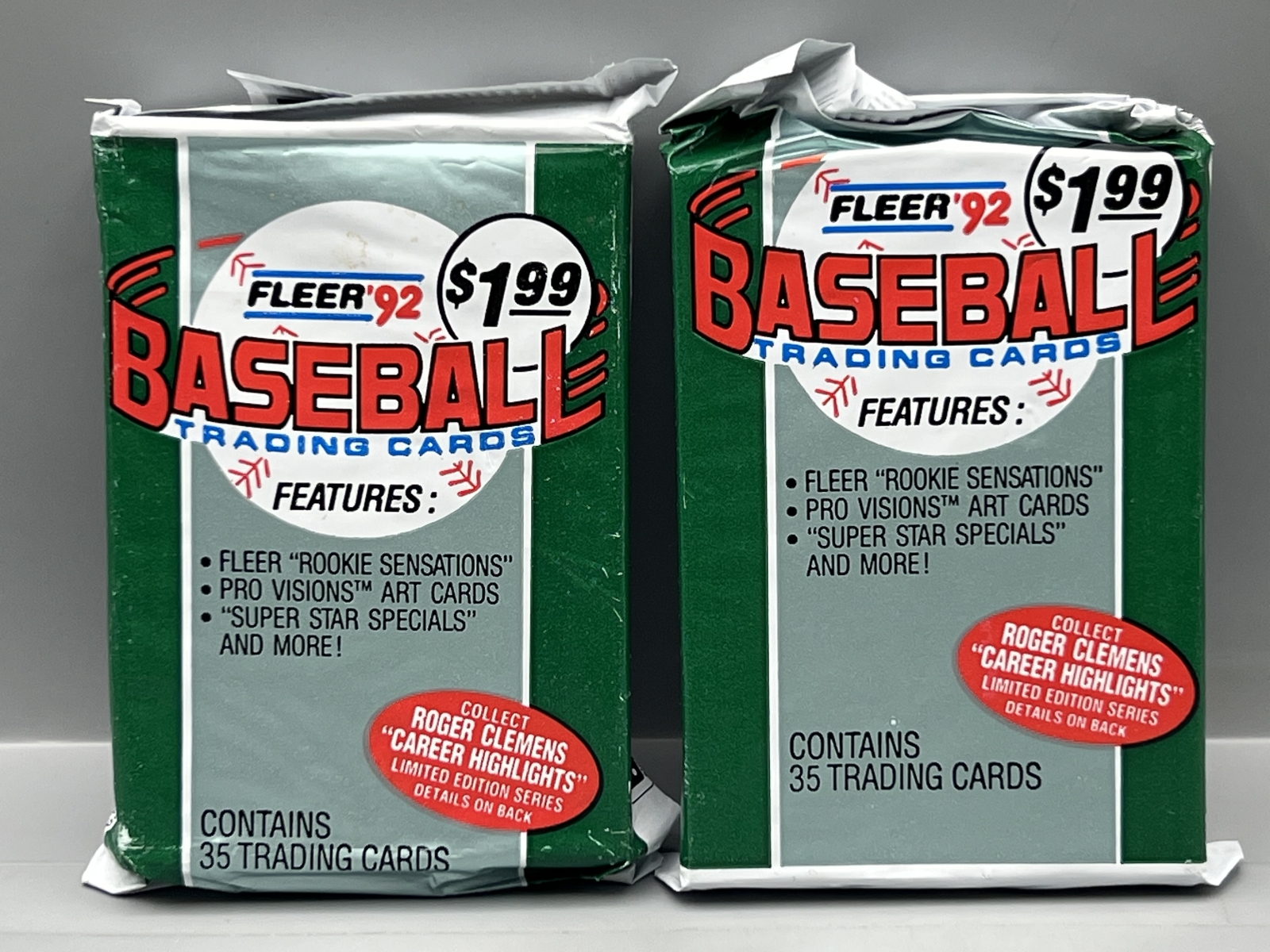 (2) 1992 Fleer Baseball Unopened Jumbo Wax Packs