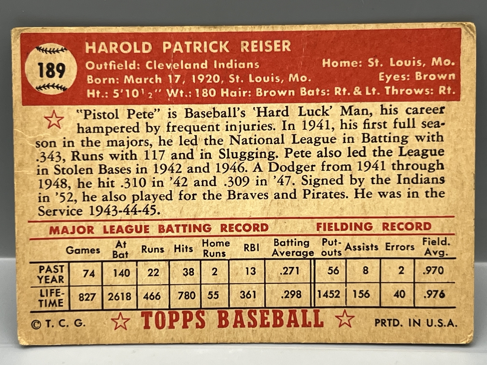 1952 Topps Pete Reiser #189