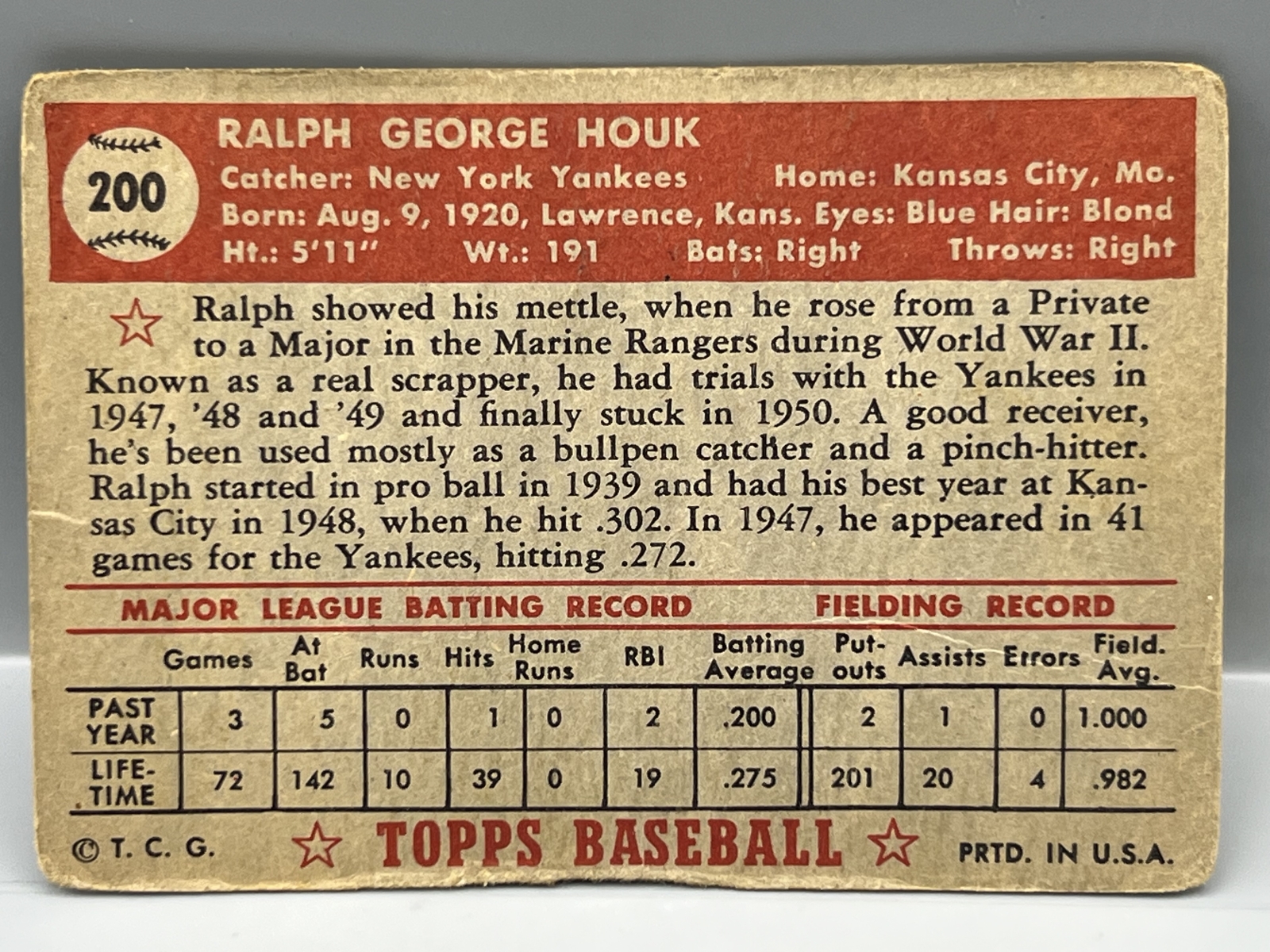 1952 Topps Ralph Houk #200